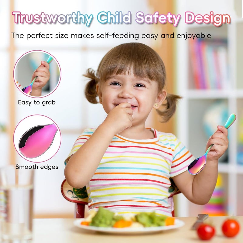 ITITT Stainless Steel Rainbow Toddler Spoons Set - 12 Pieces Food Grade Kids Spoons Set Safe Kids Silverware Children Small Spoon Metal Toddler Utensils Mirror Polished Sturdy and Durable Dishwasher Safe - Image 3